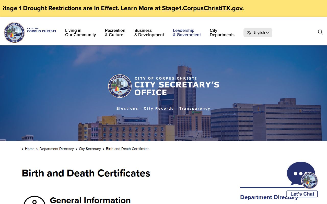Corpus Christi residents directory city vital-record request instructions