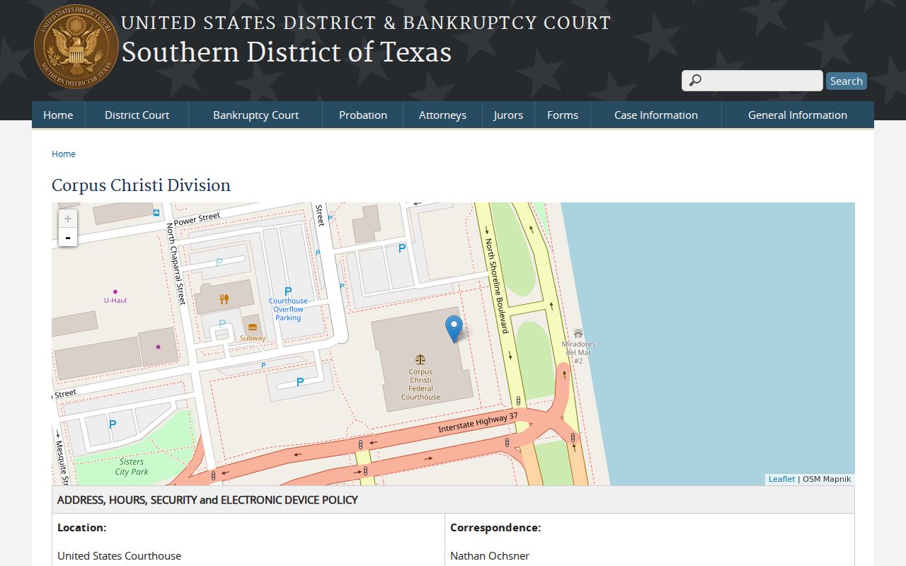 Corpus Christi resident lookup federal court route for the Southern District of Texas